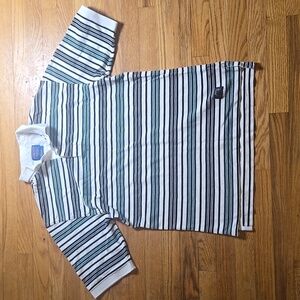 Pendleton blue green white stripe preppy short sleeve cotton polo shirt